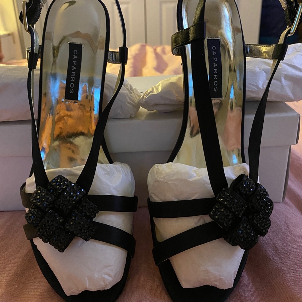 Vintage Black silk strap heels 80’s